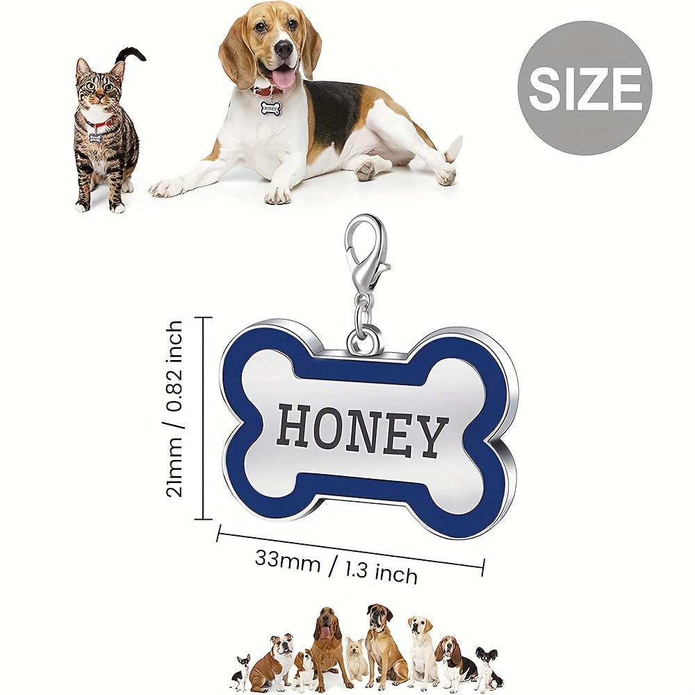 Custom Engraved Dog Tag for Pets - Personalized Zinc Alloy Bone-Shaped ID Tag with Slide-On Chain - Durable & Stylish Pet Name Tag for Dogs, Dog Tags Personalized Pets