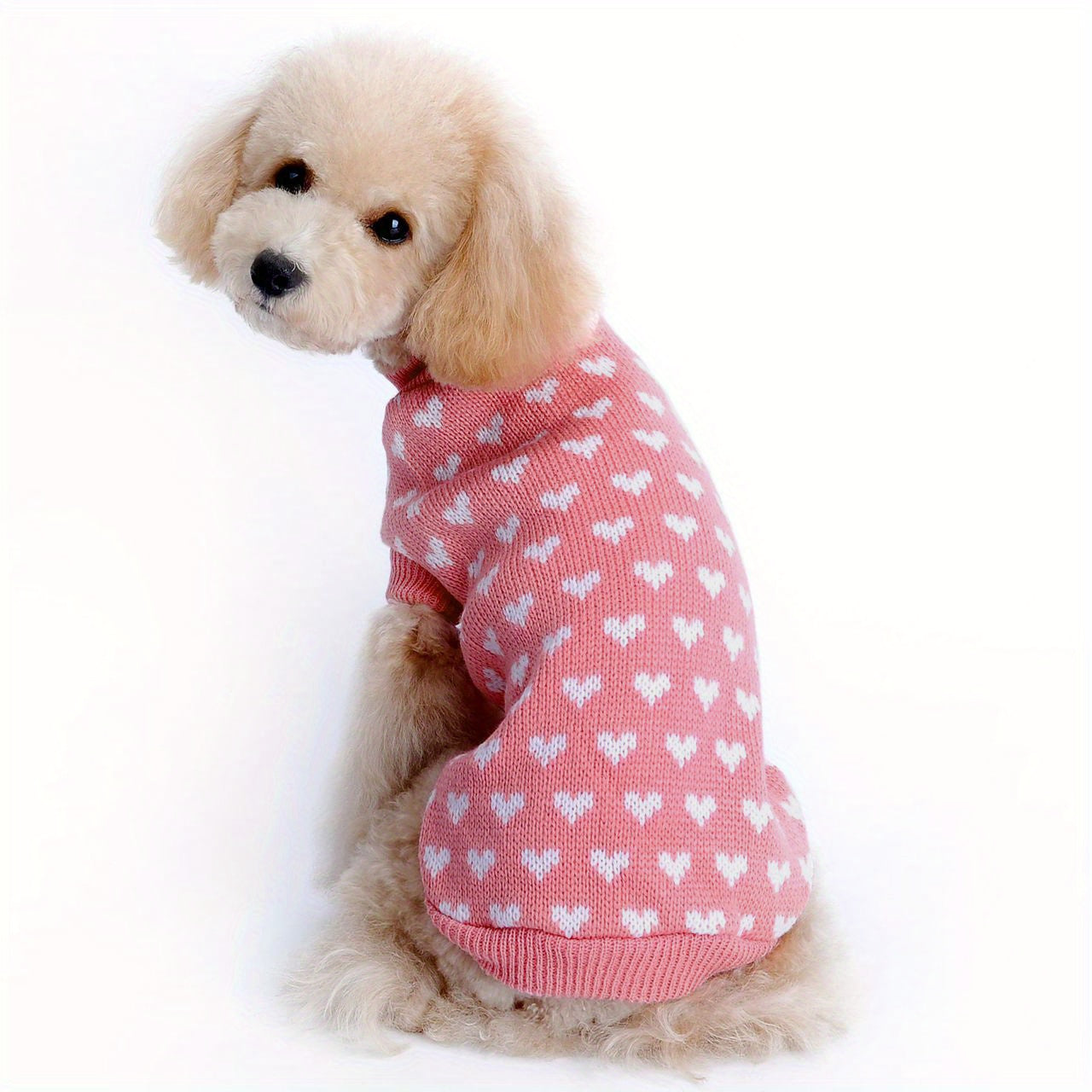 Dog Sweater with Pink Heart Design - Comfortable Knitwear for Dogs of All Sizes, Soft And Warm Pullover for Pets