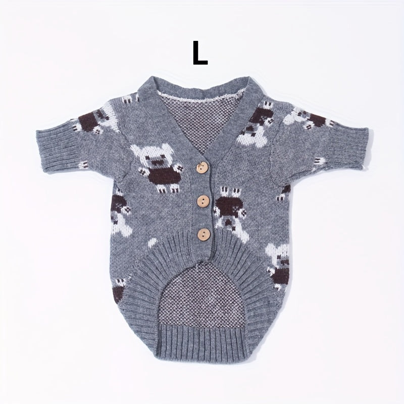 Cute Bear Print Knitted Cardigan for Pets to Keep Warm in Autumn And Winter
