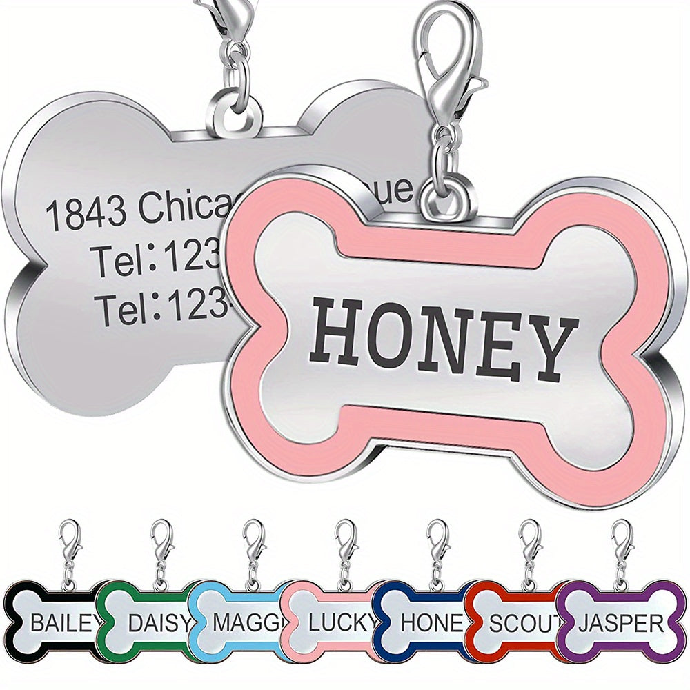 Custom Engraved Dog Tag for Pets - Personalized Zinc Alloy Bone-Shaped ID Tag with Slide-On Chain - Durable & Stylish Pet Name Tag for Dogs, Dog Tags Personalized Pets