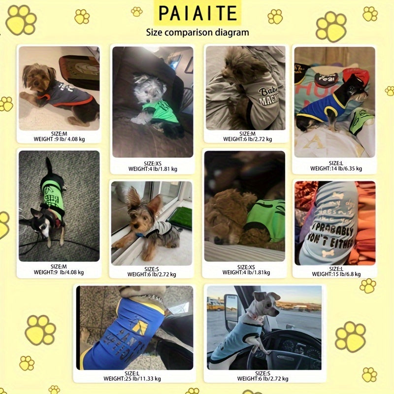 [Funny Dog Shirts] PAIAITE 8pcs Funny Dog Shirts - Soft Breathable Pet Outfits with "The Snuggles Are Real", "I'm Wearing Treats Under This Shirt", "Fur Friend" - Easy Slip-On Summer Apparel for Small Dogs & Cats in Grey/Blac