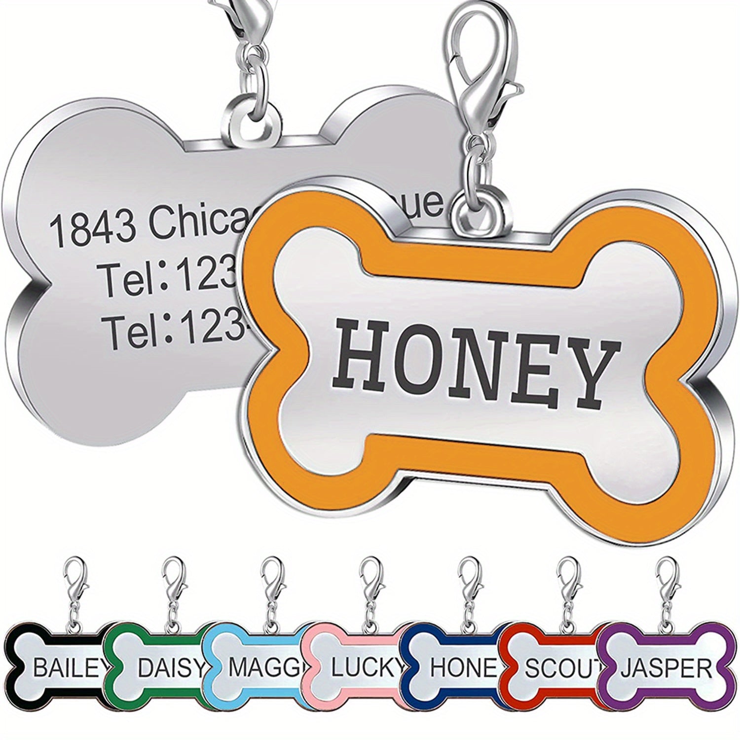 Custom Engraved Dog Tag for Pets - Personalized Zinc Alloy Bone-Shaped ID Tag with Slide-On Chain - Durable & Stylish Pet Name Tag for Dogs, Dog Tags Personalized Pets
