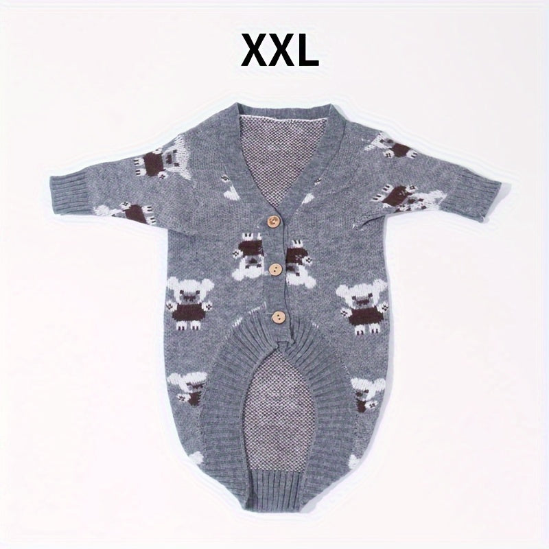 Cute Bear Print Knitted Cardigan for Pets to Keep Warm in Autumn And Winter