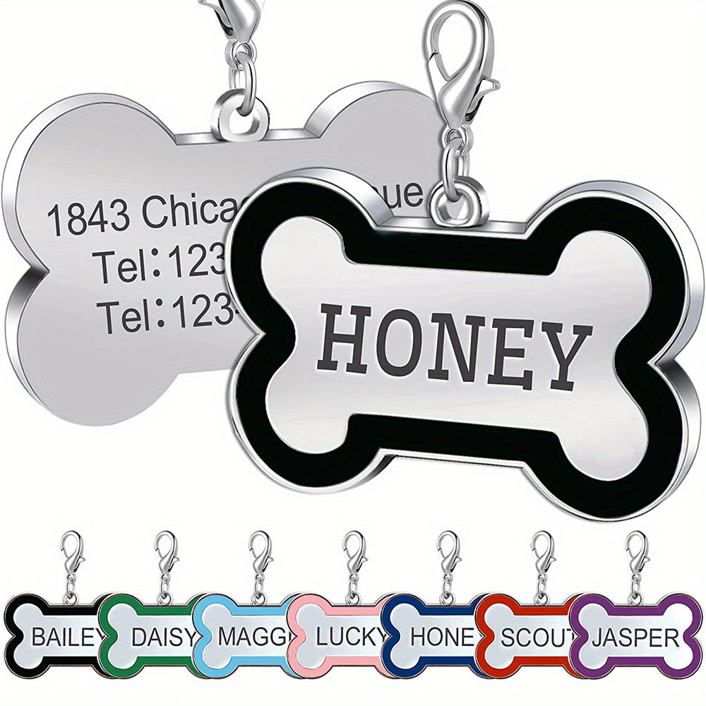 Custom Engraved Dog Tag for Pets - Personalized Zinc Alloy Bone-Shaped ID Tag with Slide-On Chain - Durable & Stylish Pet Name Tag for Dogs, Dog Tags Personalized Pets