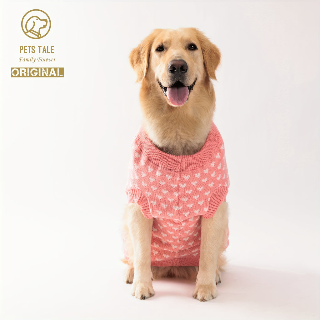 Dog Sweater with Pink Heart Design - Comfortable Knitwear for Dogs of All Sizes, Soft And Warm Pullover for Pets