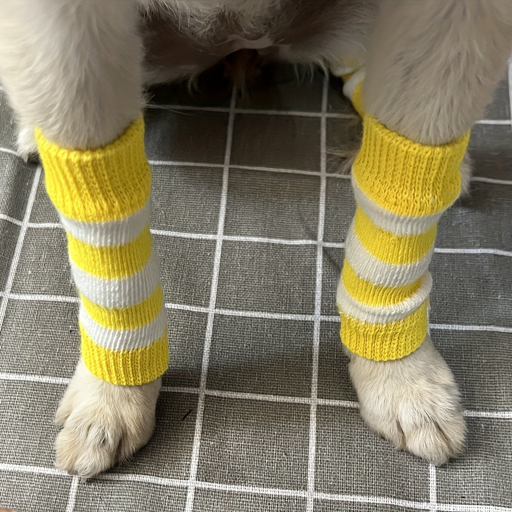 Pet Dog Elbow Guards, a Set of 2 Front Leg And 2 Hind Leg Protectors, Elbow Support Wraps, Leg Support Wraps, Breathable Elastic Knitted Protective Socks for Pets, 4pcs Pet Leg Socks.