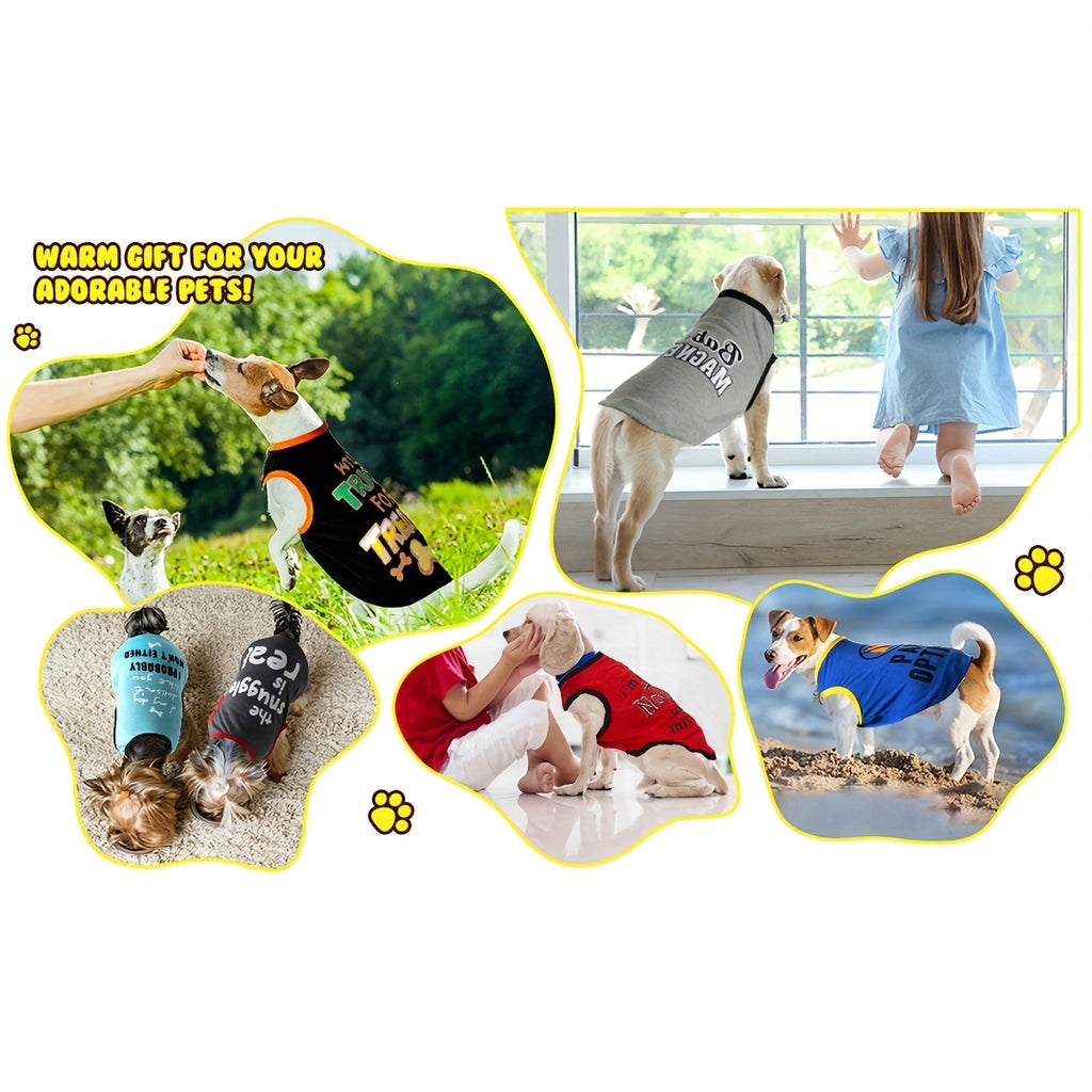 [Funny Dog Shirts] PAIAITE 8pcs Funny Dog Shirts - Soft Breathable Pet Outfits with "The Snuggles Are Real", "I'm Wearing Treats Under This Shirt", "Fur Friend" - Easy Slip-On Summer Apparel for Small Dogs & Cats in Grey/Blac