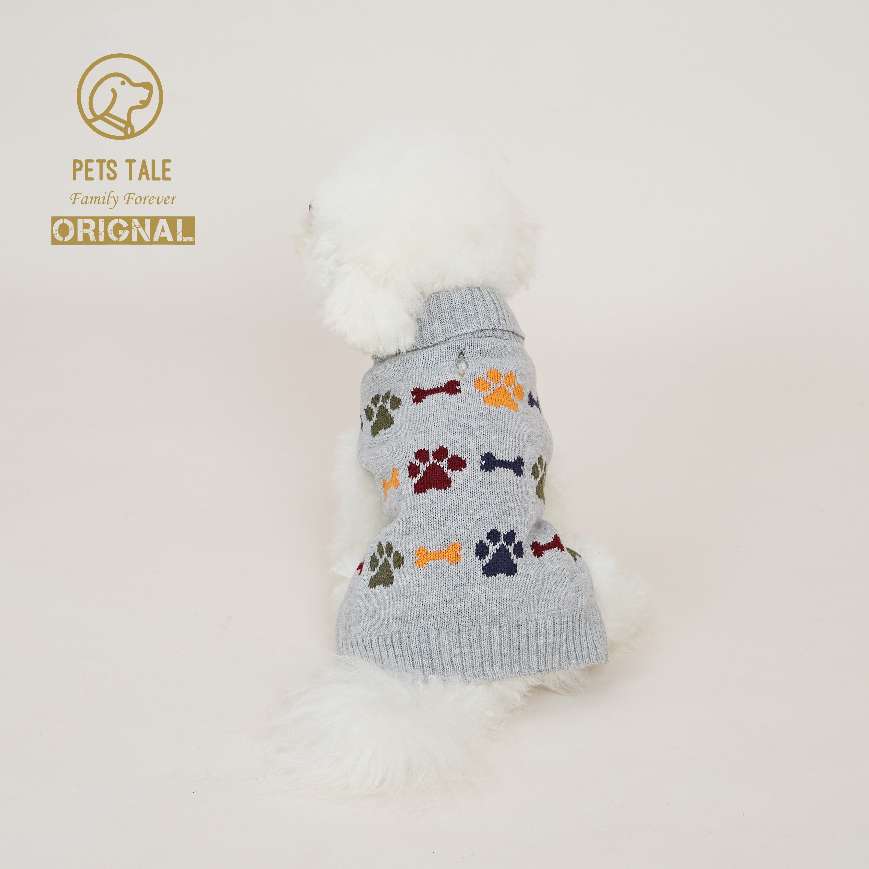 PETS TALE Premium Dog Sweater - Cozy Knit Pullover, Bone & Paw Print, Machine Washable for Small to Large Breeds