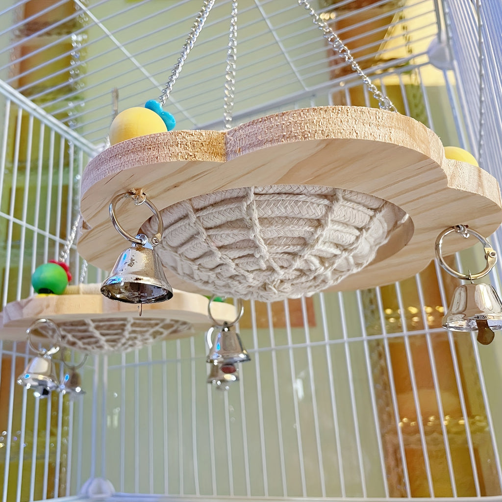 Cozy Bird Hammock Swing - Durable Plywood Nest for Parrots, Squirrels & Small Pets with Random Bead Accents