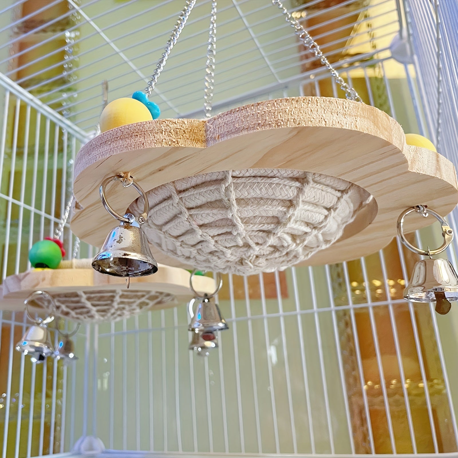 Cozy Bird Hammock Swing - Durable Plywood Nest for Parrots, Squirrels & Small Pets with Random Bead Accents