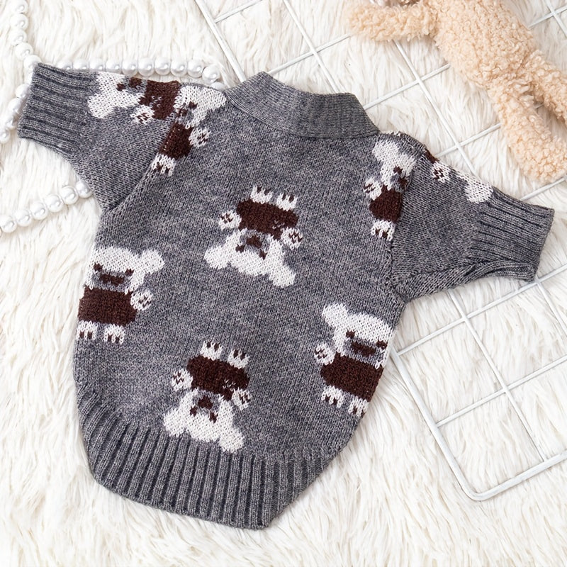 Cute Bear Print Knitted Cardigan for Pets to Keep Warm in Autumn And Winter