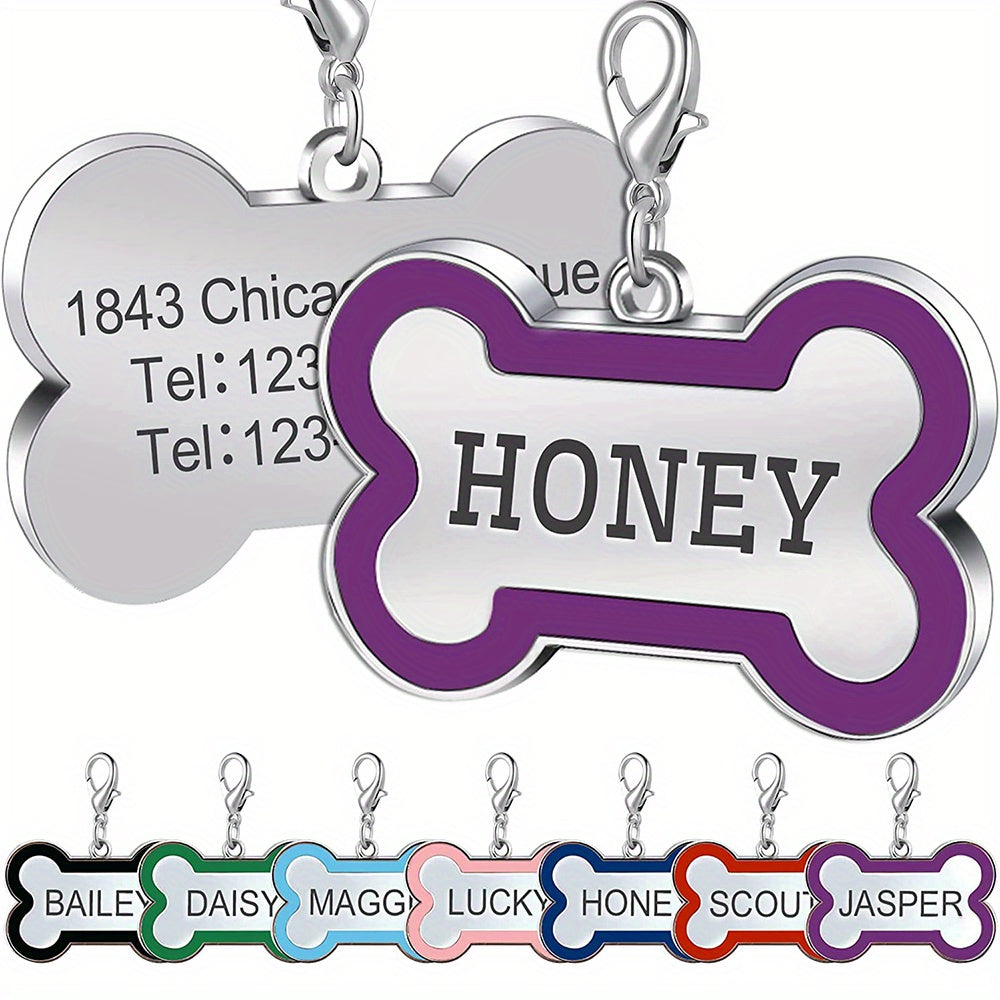 Custom Engraved Dog Tag for Pets - Personalized Zinc Alloy Bone-Shaped ID Tag with Slide-On Chain - Durable & Stylish Pet Name Tag for Dogs, Dog Tags Personalized Pets