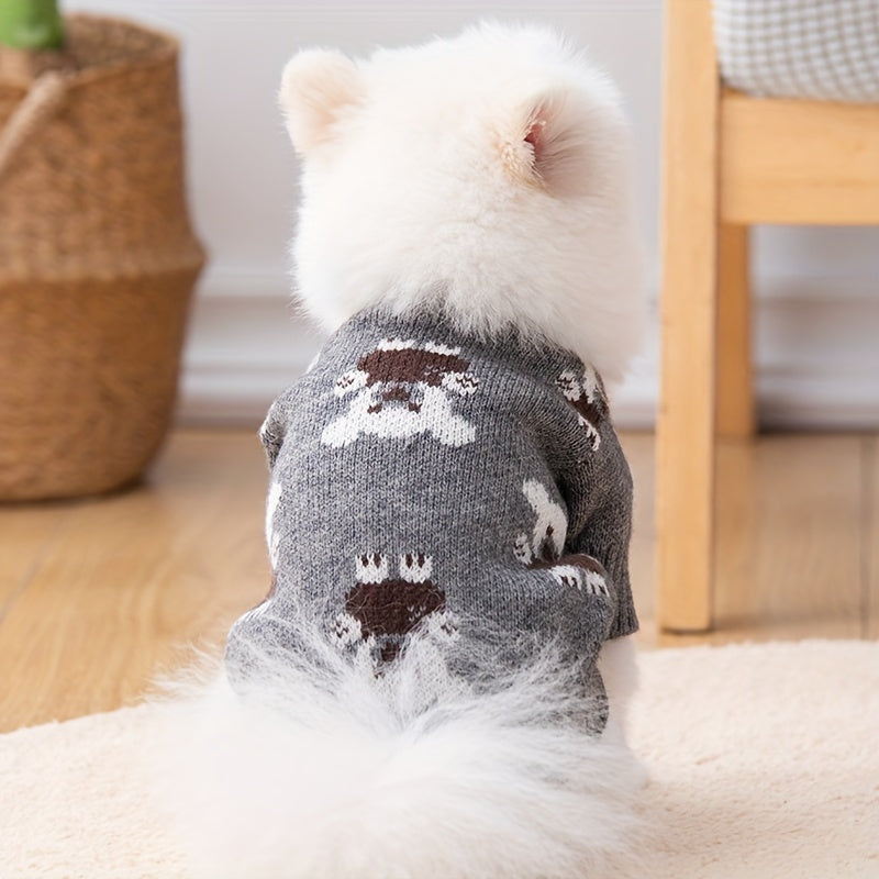 Cute Bear Print Knitted Cardigan for Pets to Keep Warm in Autumn And Winter