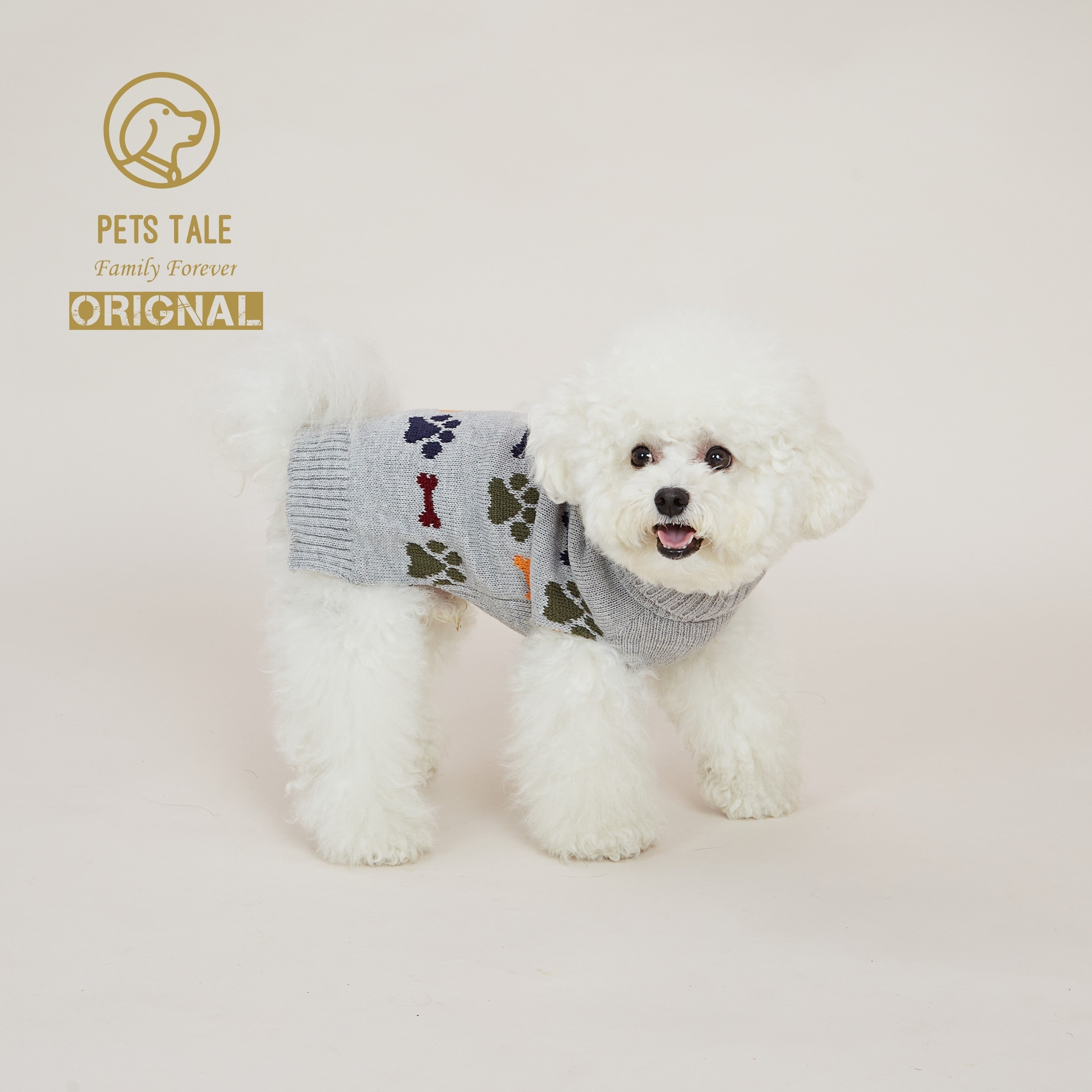 PETS TALE Premium Dog Sweater - Cozy Knit Pullover, Bone & Paw Print, Machine Washable for Small to Large Breeds