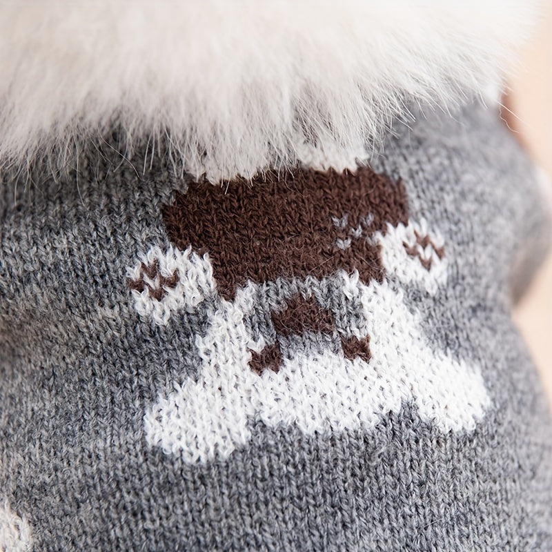 Cute Bear Print Knitted Cardigan for Pets to Keep Warm in Autumn And Winter