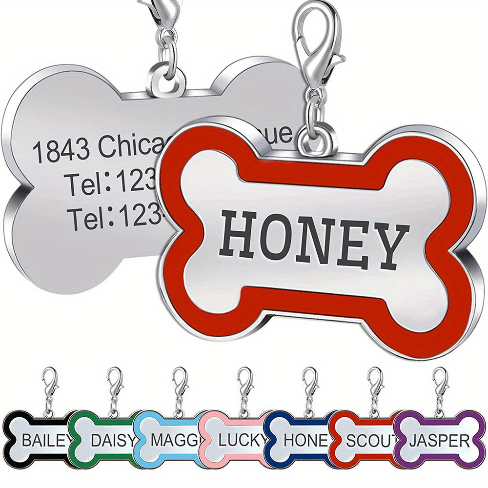 Custom Engraved Dog Tag for Pets - Personalized Zinc Alloy Bone-Shaped ID Tag with Slide-On Chain - Durable & Stylish Pet Name Tag for Dogs, Dog Tags Personalized Pets