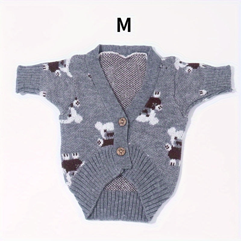 Cute Bear Print Knitted Cardigan for Pets to Keep Warm in Autumn And Winter