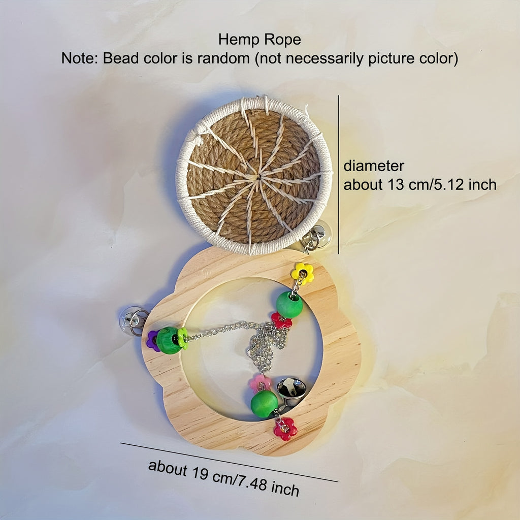 Cozy Bird Hammock Swing - Durable Plywood Nest for Parrots, Squirrels & Small Pets with Random Bead Accents