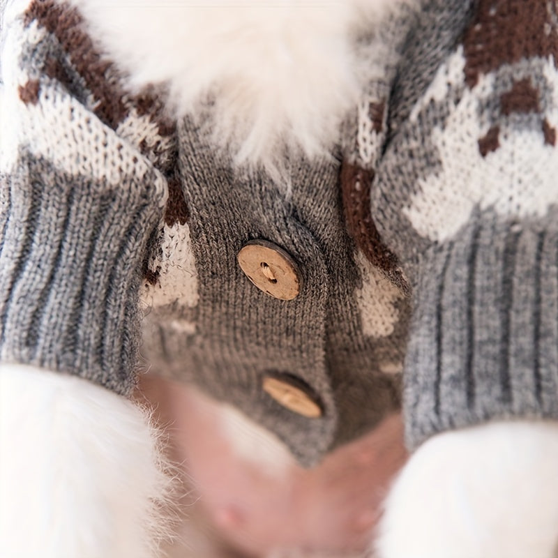 Cute Bear Print Knitted Cardigan for Pets to Keep Warm in Autumn And Winter