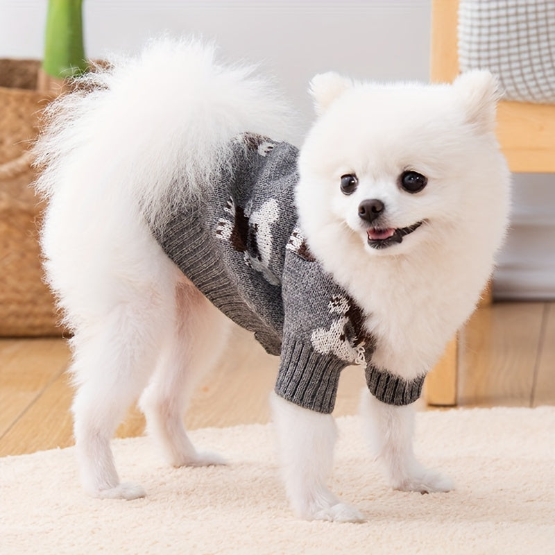 Cute Bear Print Knitted Cardigan for Pets to Keep Warm in Autumn And Winter