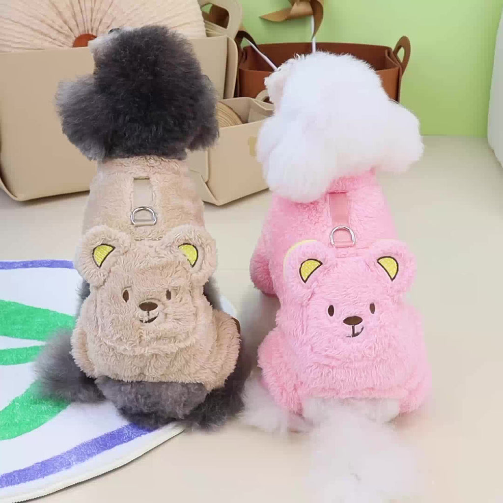 Dog Clothes Autumn and Winter New Pet Clothing Thickened 23 Backpack Bear Four Legs Velvet Coat for Pets in Winter