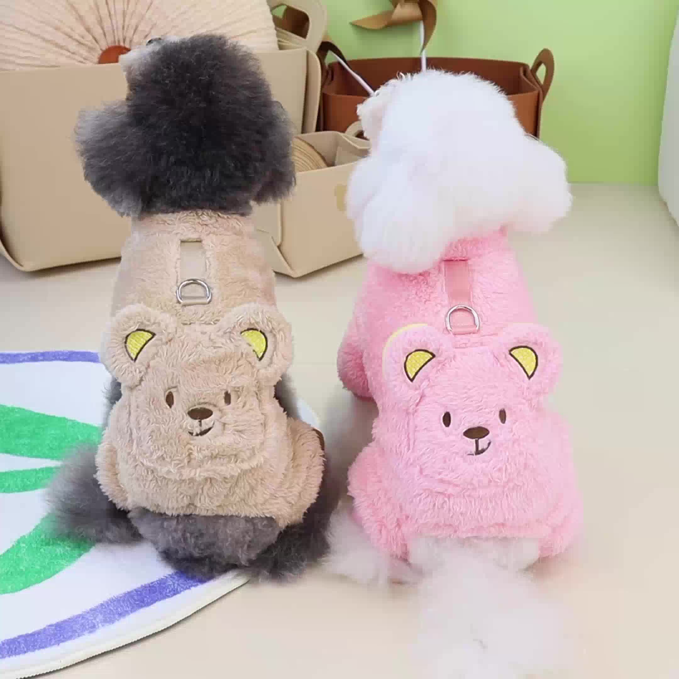 Dog Clothes Autumn and Winter New Pet Clothing Thickened 23 Backpack Bear Four Legs Velvet Coat for Pets in Winter