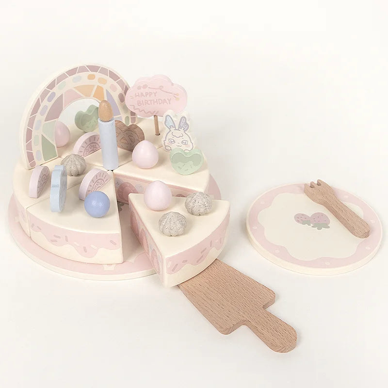 Wooden Children Kitchen Toys Pretend Toys Cutting WHITE PEACH Cake Play Food Kids Toys  Birthday