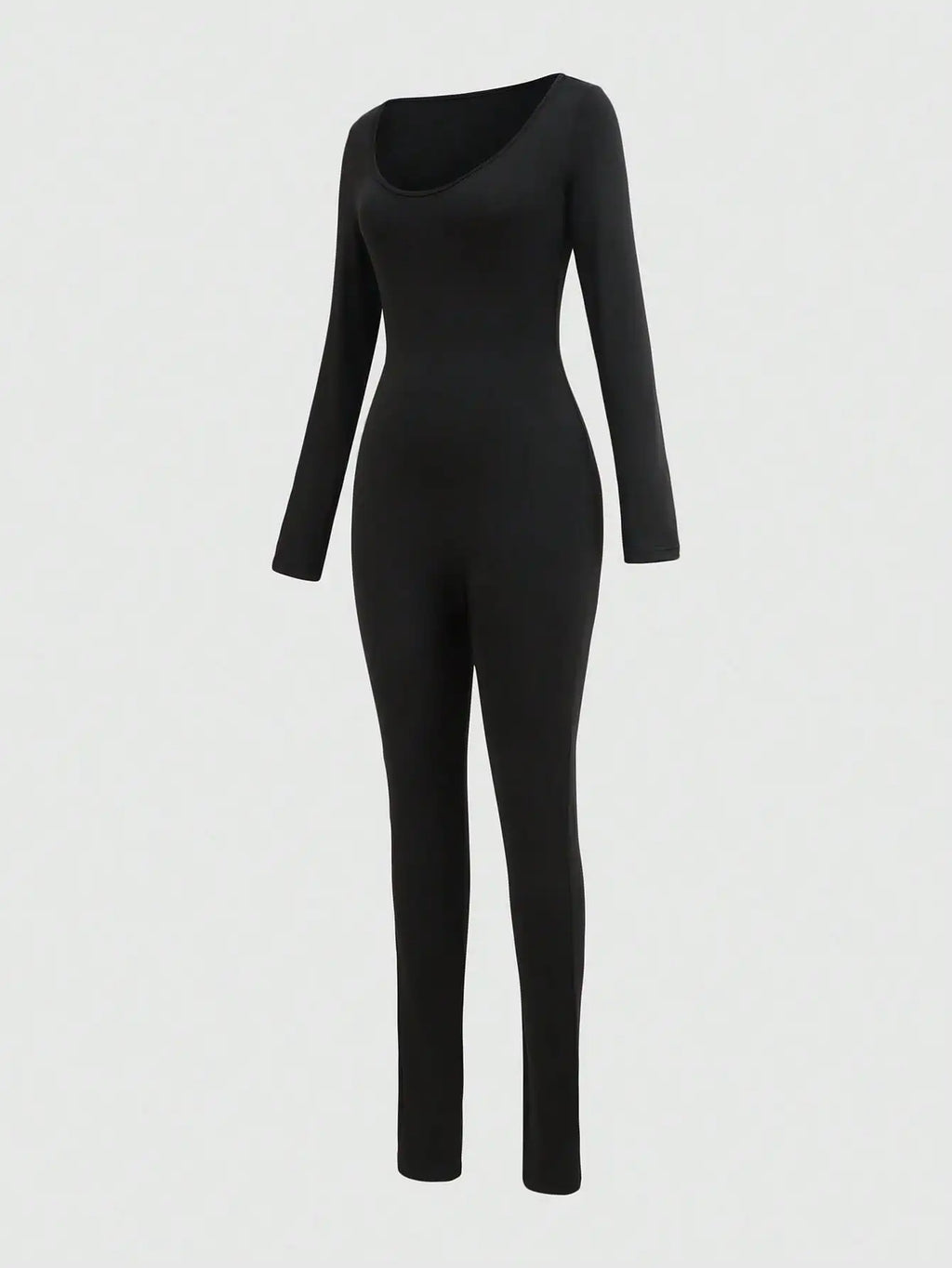 Black U-shaped Neck and Long Sleeve Jumpsuit Suitable for Spring and Autumn