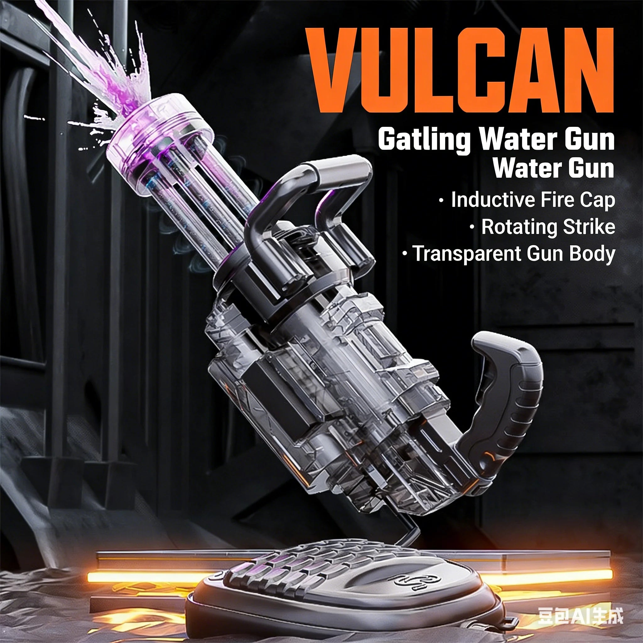 Powerful Rotating Gatling Water Gun With Large Capacity Backpack LED Light Gun Head Rapid Fire Children Outdoor Toys