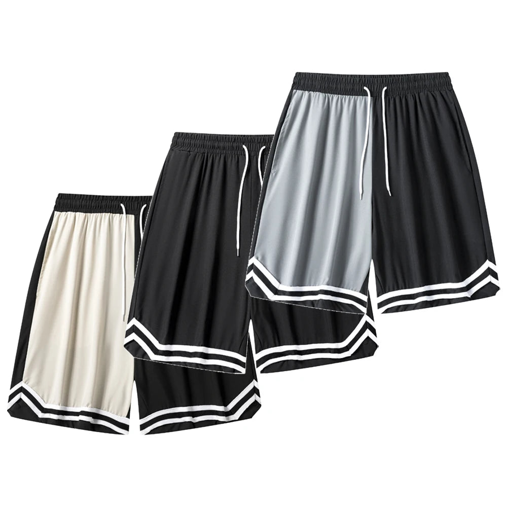 Men's Summer Colorblock Basketball Shorts Drawstring Elastic Waist Outdoor Casual Activities Hiking Fishing Contrast Striped Hem