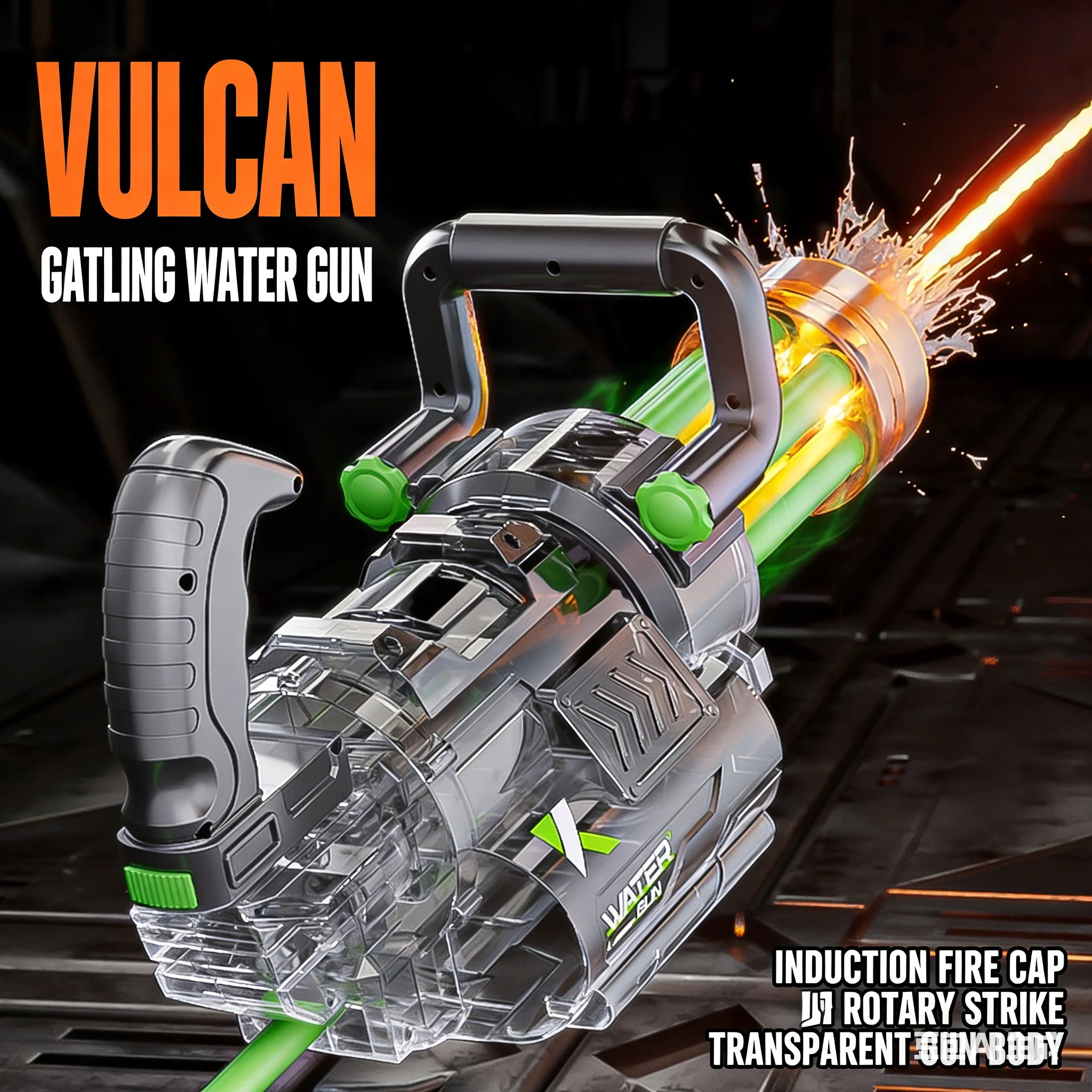 Powerful Rotating Gatling Water Gun With Large Capacity Backpack LED Light Gun Head Rapid Fire Children Outdoor Toys