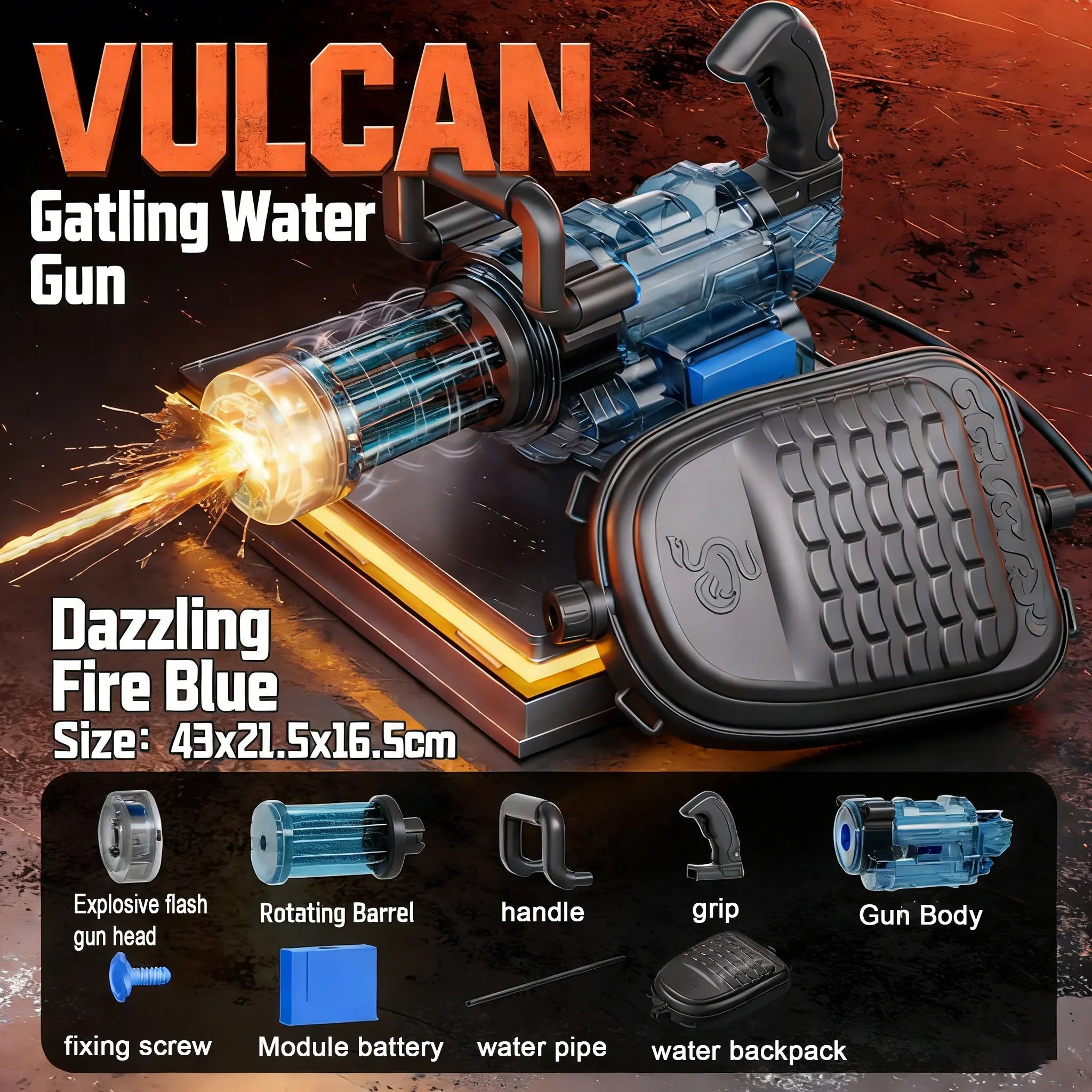 Powerful Rotating Gatling Water Gun With Large Capacity Backpack LED Light Gun Head Rapid Fire Children Outdoor Toys