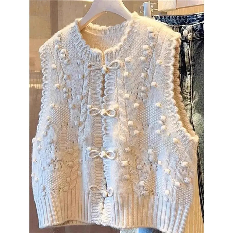New Chinese Sle Old Money Knitted Sweater Vest Women's Outerwear Autumn Camere Small Fraance Sle Vest Autumn Winter
