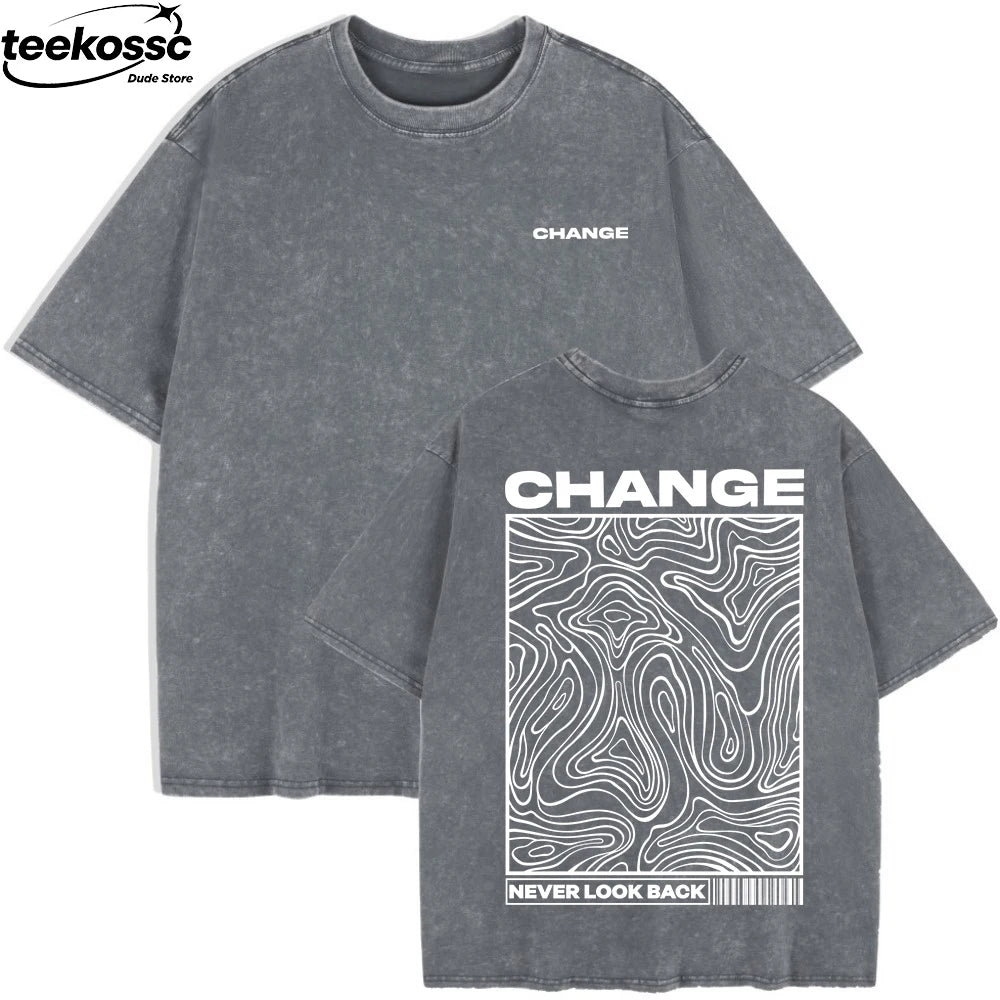 Change Never Look Back Printed Washed T-Shirts Womens Cotton Oversize T Shirt Summer Short Sleeve Tops Casual O-Neck Clothes