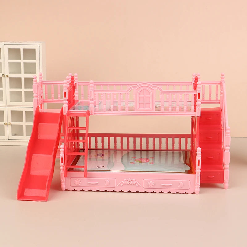 Charming Dollhouse Mini Princess Bunk Bed With Slide, Perfect Accessory for Dolls House Bedroom Decor