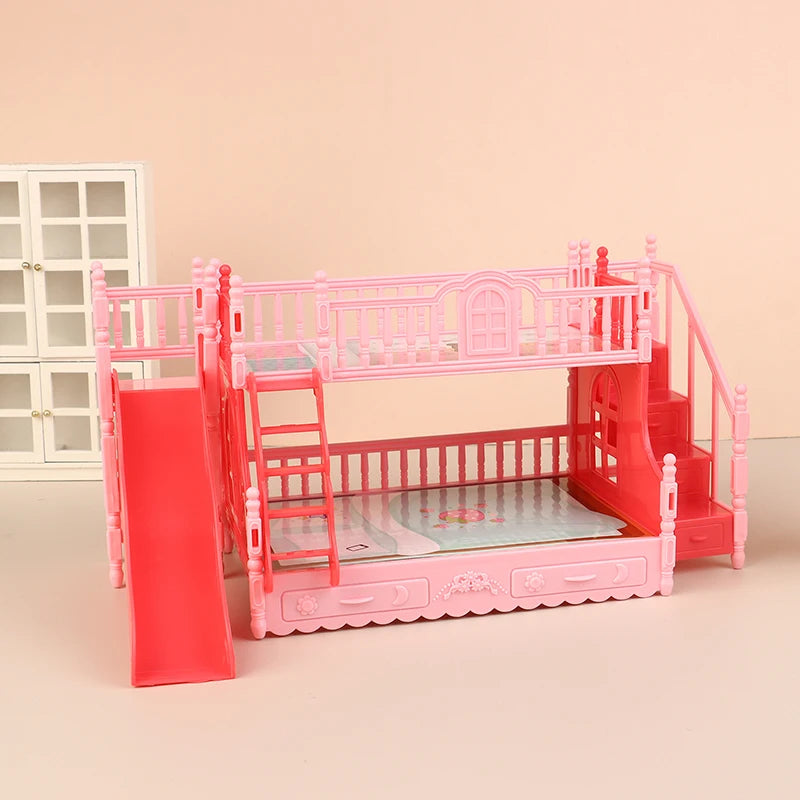 Charming Dollhouse Mini Princess Bunk Bed With Slide, Perfect Accessory for Dolls House Bedroom Decor