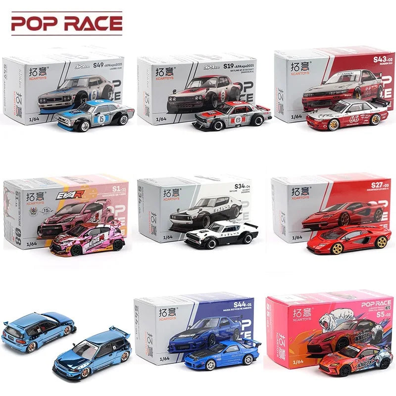 Xcartoys x Pop Race 1:64 EVA RT TYPE-08 087X PANDEM S13 SINGER SKYLINE GTR V8 DRIFT Diecast Model Car