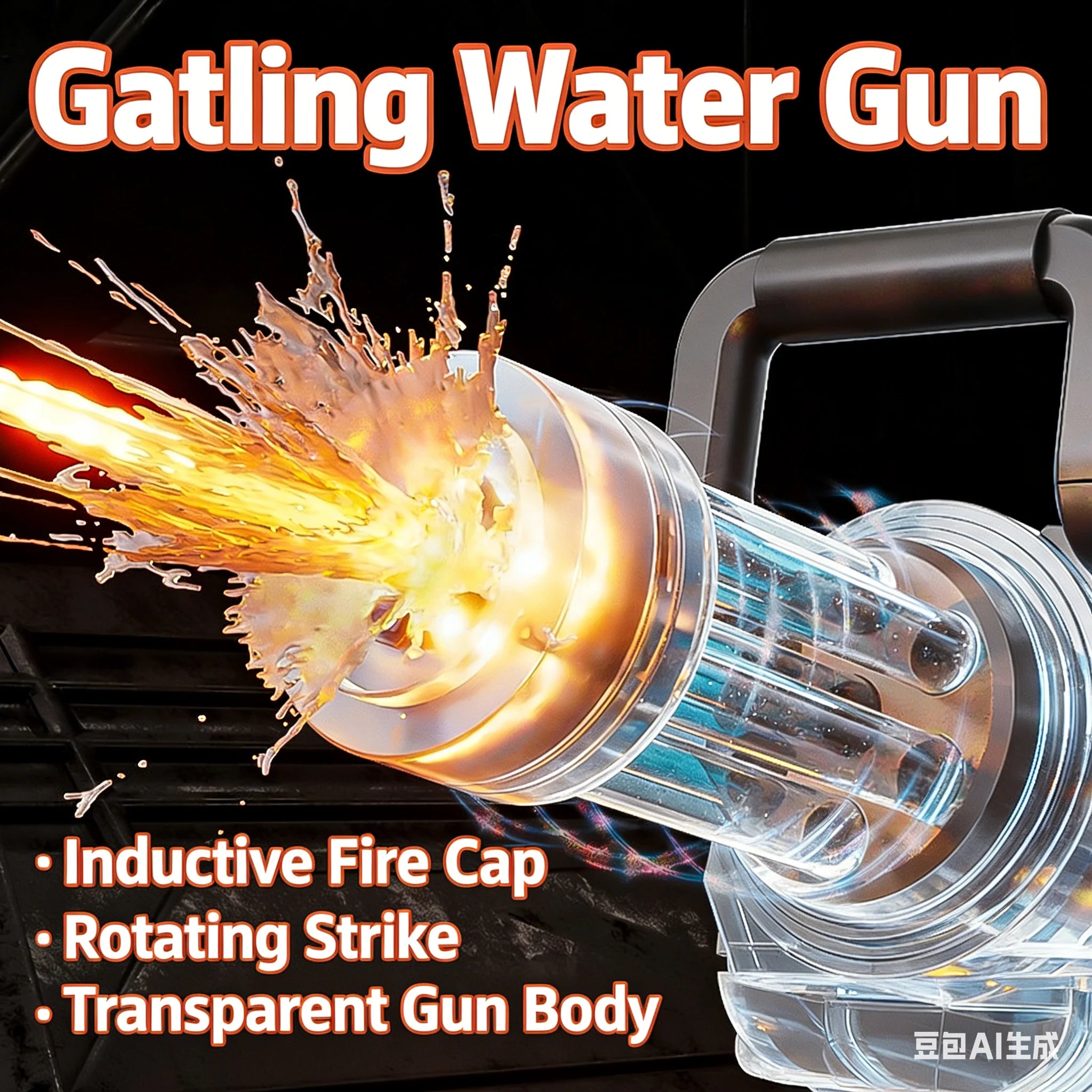 Powerful Rotating Gatling Water Gun With Large Capacity Backpack LED Light Gun Head Rapid Fire Children Outdoor Toys