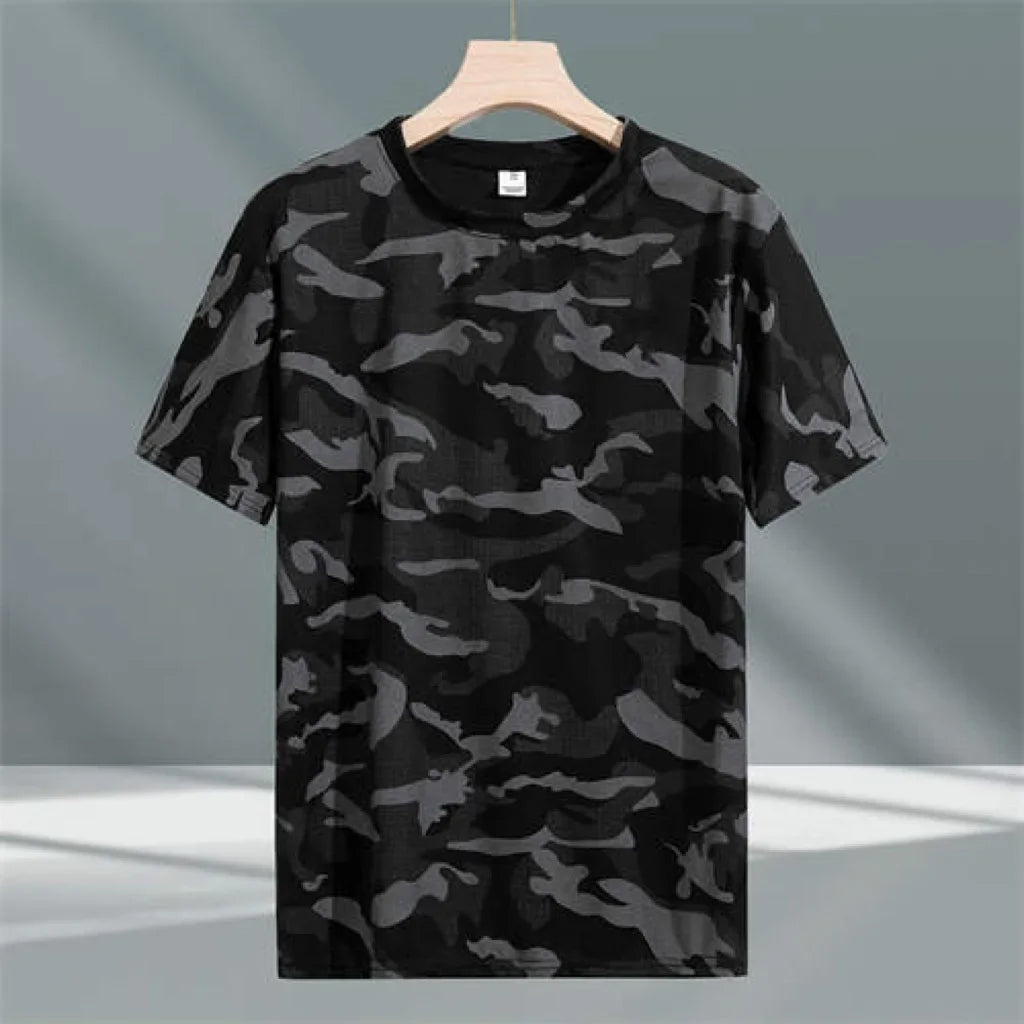 Camouflage Ice Silk Short Sleeve T-Shirt Men's Loose Fit Summer Sporty Quick Dry Casual Crew Neck Top Trendy Half Sleeve Shirt