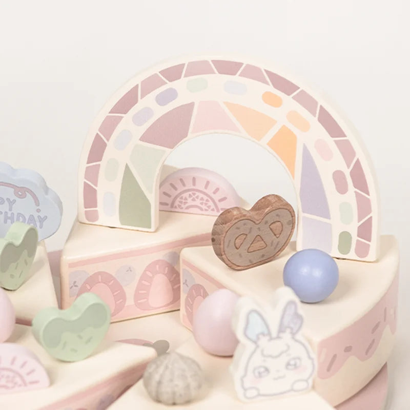 Wooden Children Kitchen Toys Pretend Toys Cutting WHITE PEACH Cake Play Food Kids Toys  Birthday