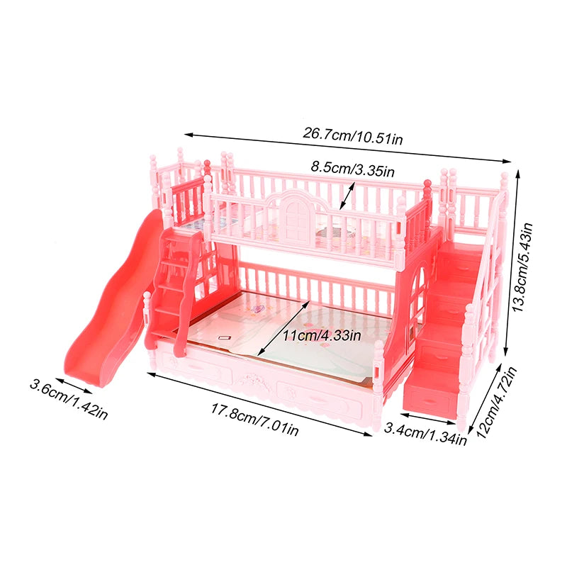 Charming Dollhouse Mini Princess Bunk Bed With Slide, Perfect Accessory for Dolls House Bedroom Decor