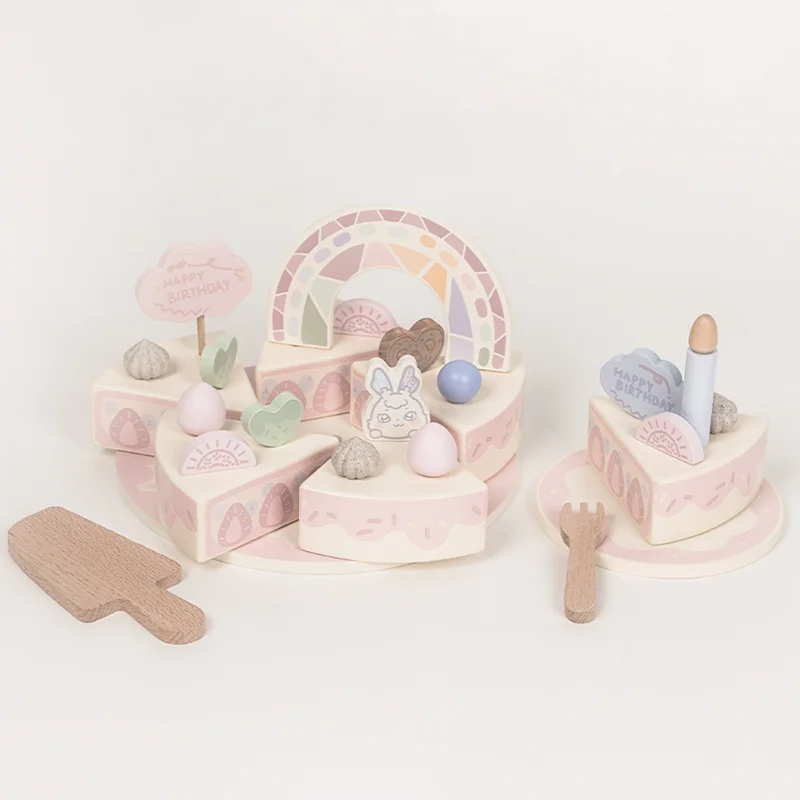 Wooden Children Kitchen Toys Pretend Toys Cutting WHITE PEACH Cake Play Food Kids Toys  Birthday