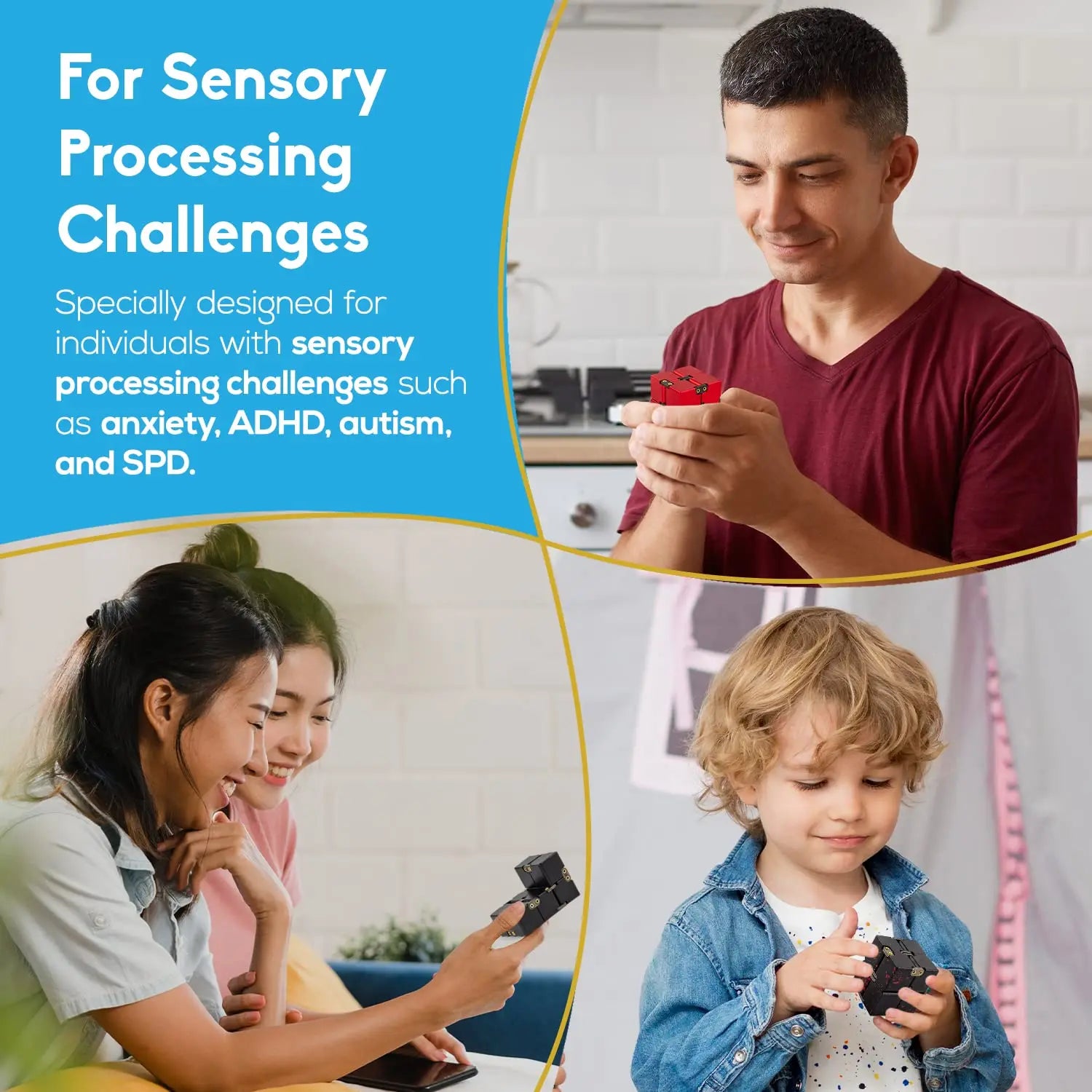 Infinity Cube Metal Fidget Toys,Aluminium‌ Antistress Anxiety Fidgeting EDC Anti Stress Relief Toy for Adult Kids Autism ADHD