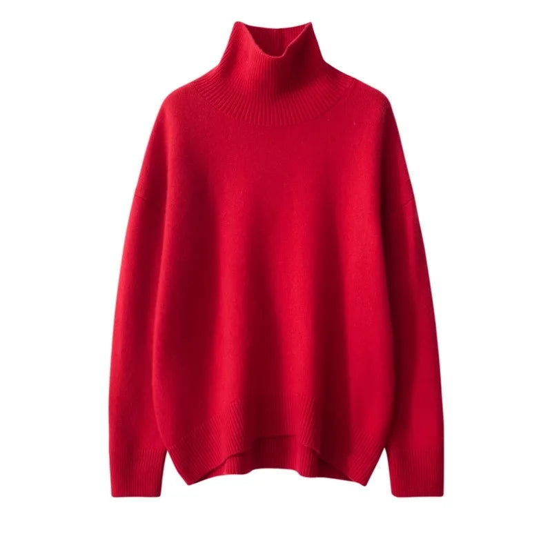 2024 Autumn and Winter New Thick Cashmere Sweater Women High Neck Pullover Sweater Warm Loose Knitted Base Sweater Jacket Tops