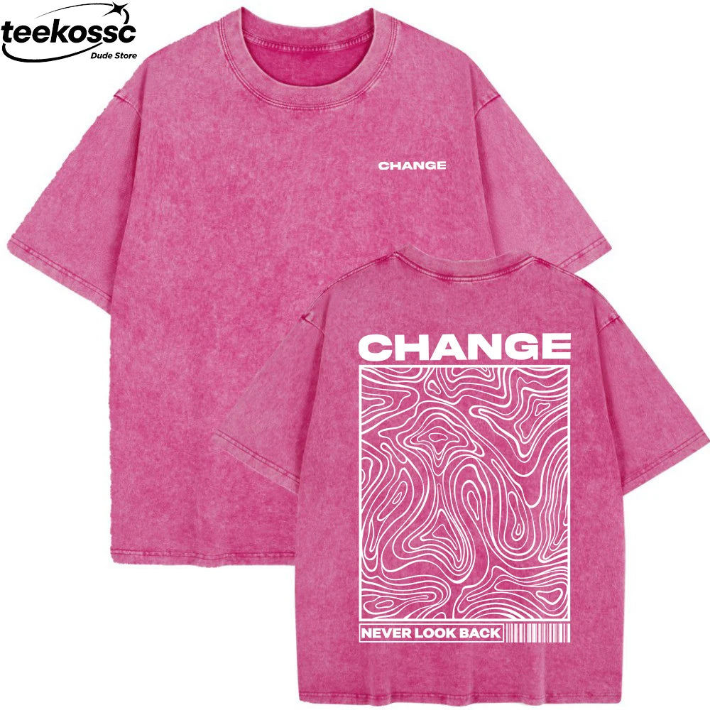 Change Never Look Back Printed Washed T-Shirts Womens Cotton Oversize T Shirt Summer Short Sleeve Tops Casual O-Neck Clothes