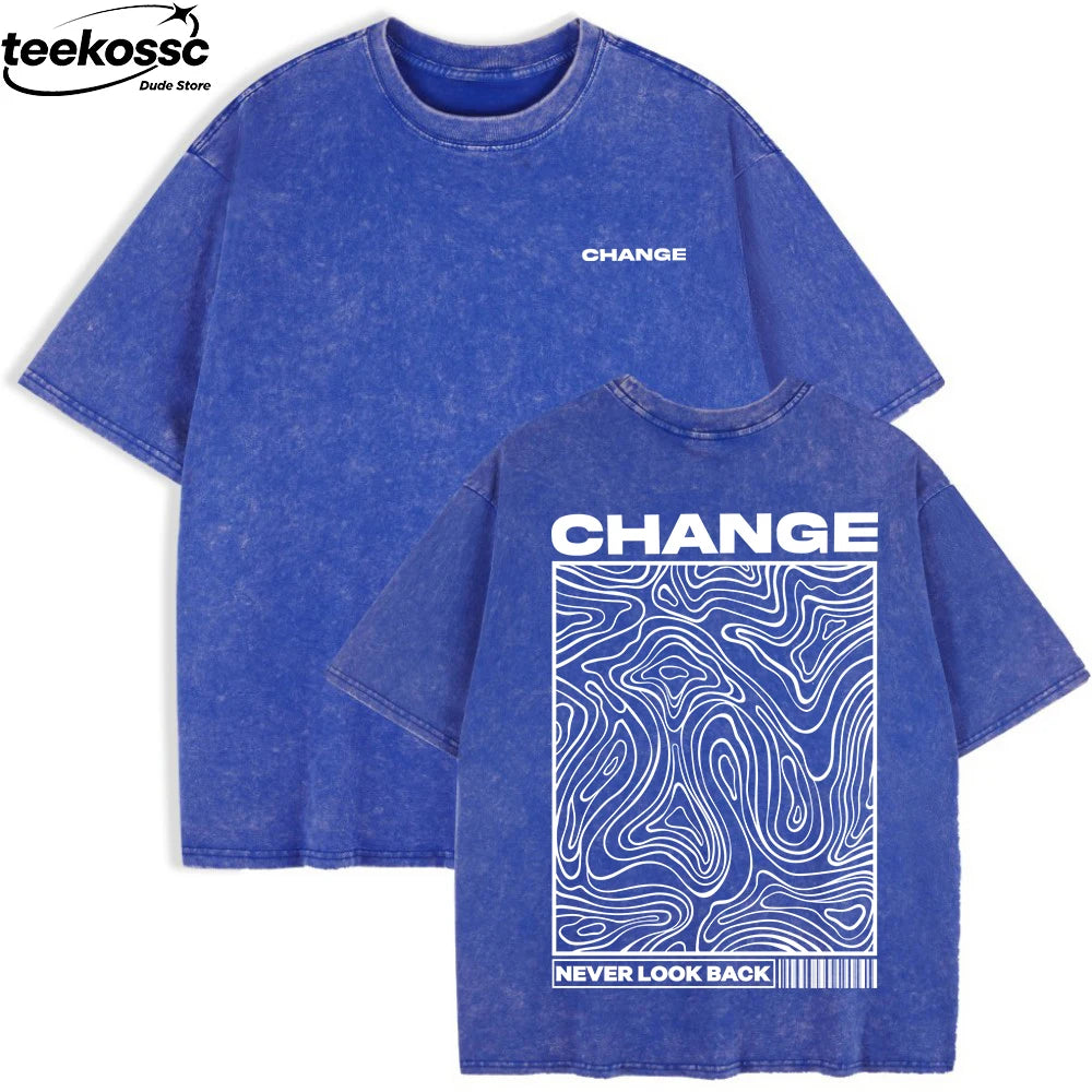 Change Never Look Back Printed Washed T-Shirts Womens Cotton Oversize T Shirt Summer Short Sleeve Tops Casual O-Neck Clothes