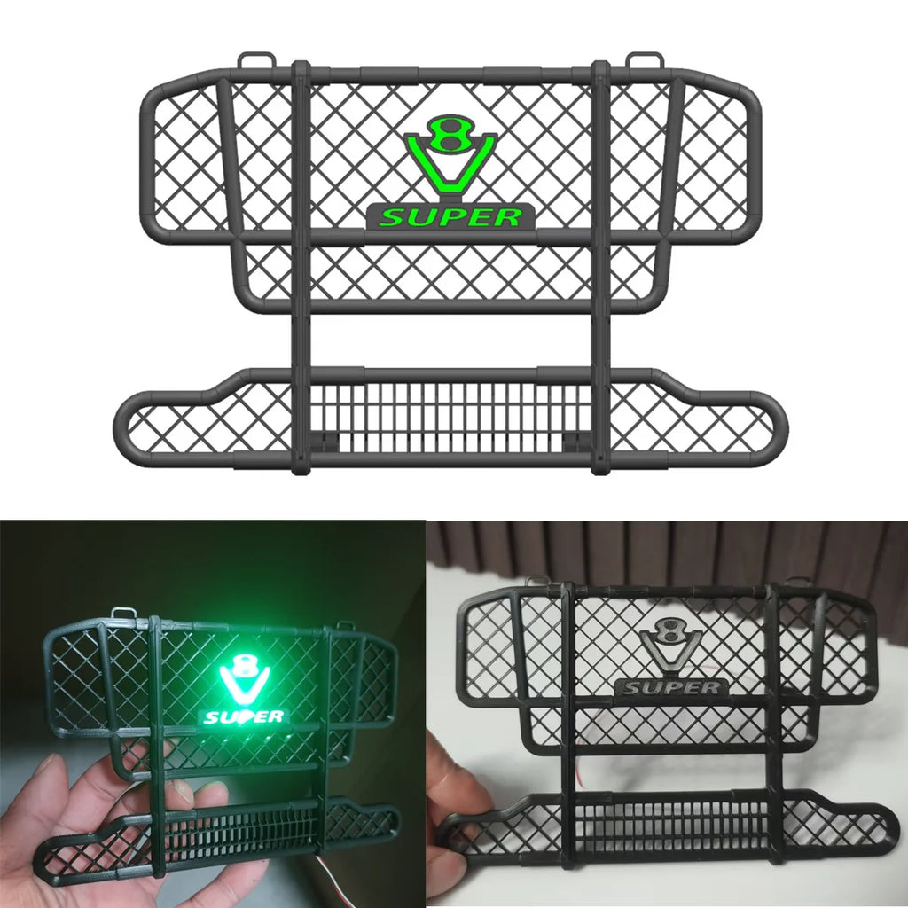 Plastic Front Bumper Bullbar with LED Lights for 1/14 Tamiya RC Dump Truck SCANIA R620 VOLVO Mercedes-Benz ACTROS 3363 MAN Parts