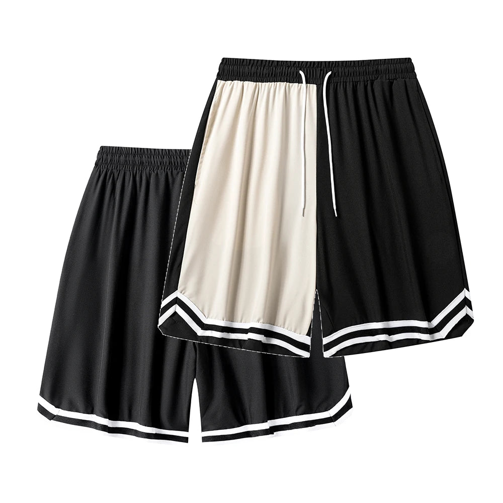 Men's Summer Colorblock Basketball Shorts Drawstring Elastic Waist Outdoor Casual Activities Hiking Fishing Contrast Striped Hem