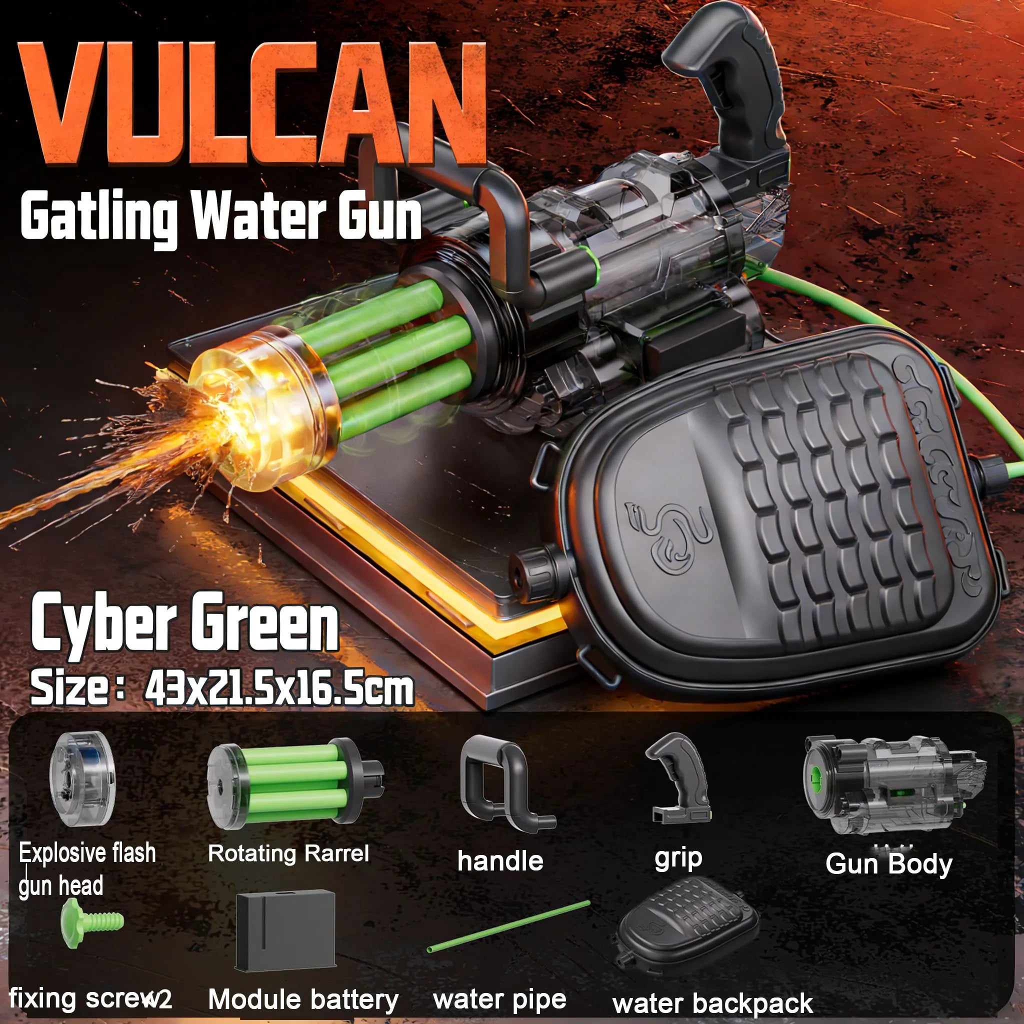 Powerful Rotating Gatling Water Gun With Large Capacity Backpack LED Light Gun Head Rapid Fire Children Outdoor Toys