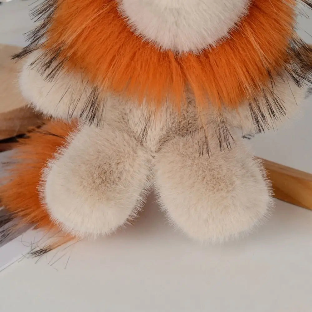 Long Mane Lion Plush Pendant with Tail Stuffed Plush Lion Keychain Simulation Rabbit Fur Ornaments Cute Animal Keychain Children
